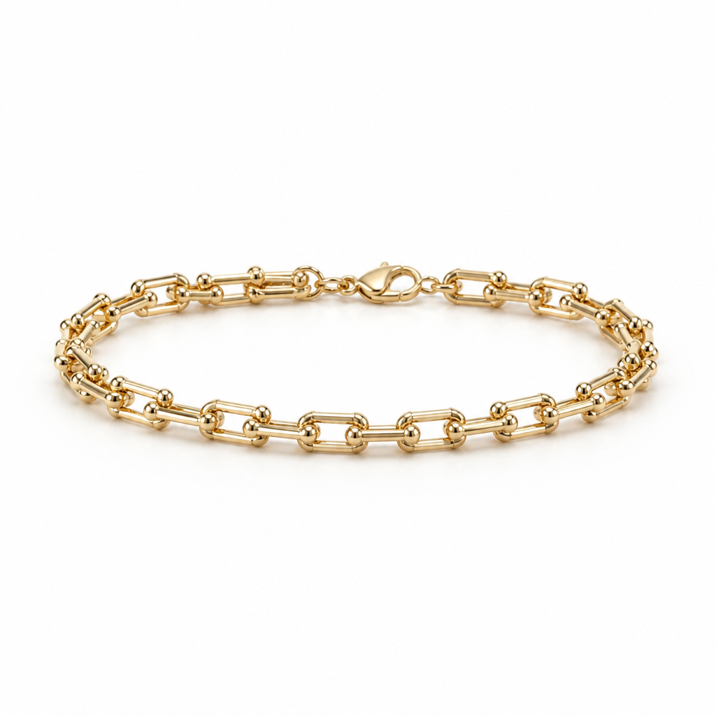 Beaded Paperclip Bracelet – Yellow Gold Finish Sterling Silver