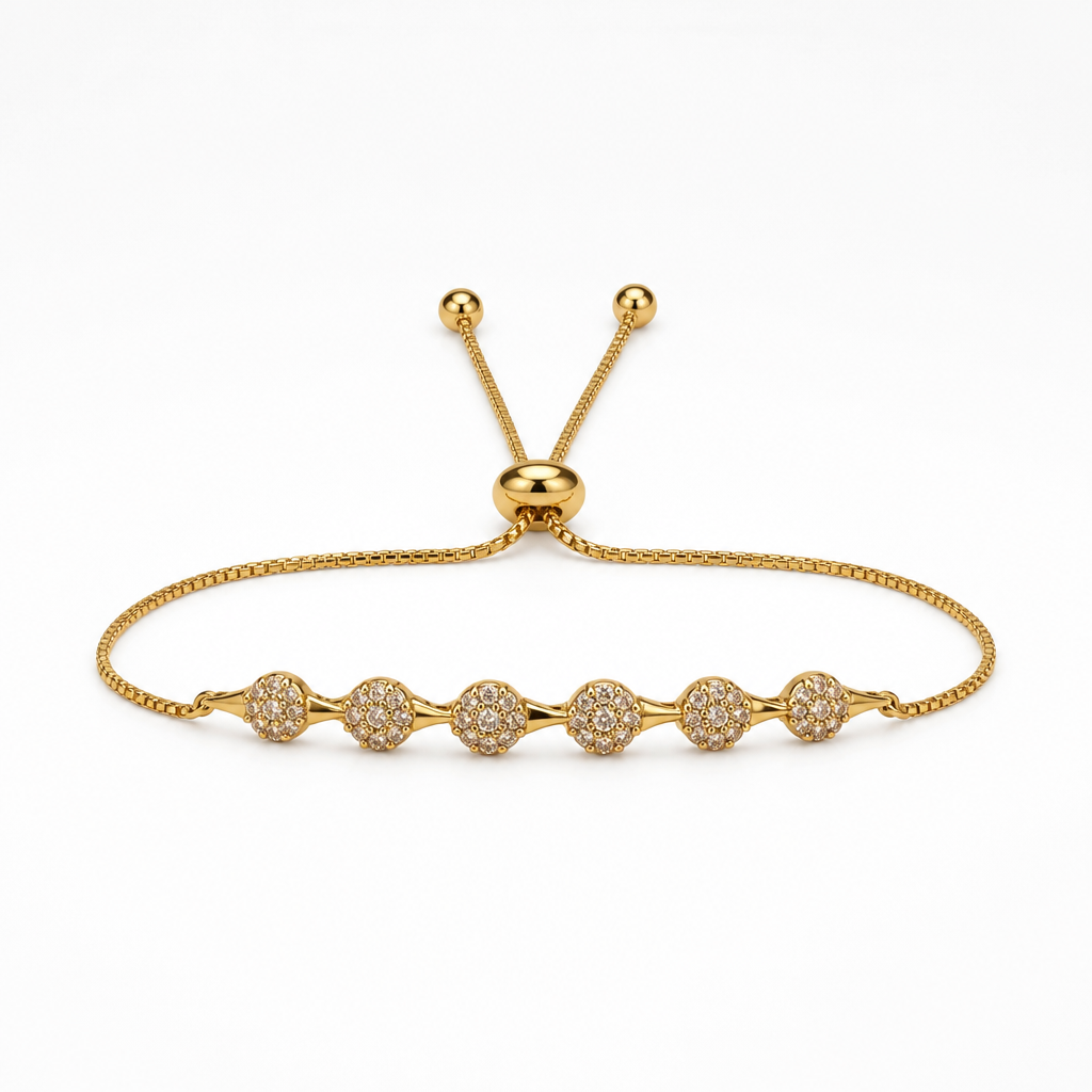 Clover Pavé Bolo Bracelet – Yellow Gold Finish Sterling Silver