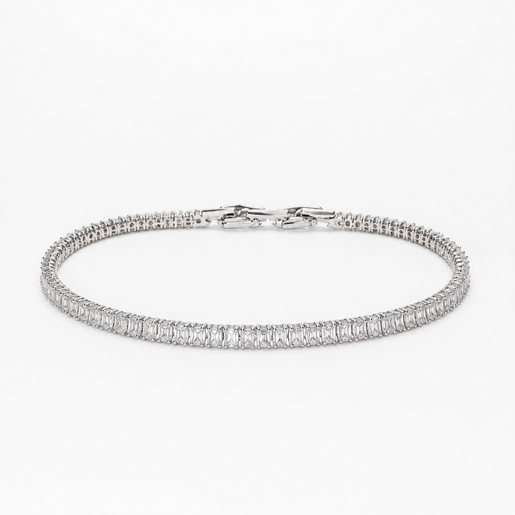 Baguette Moissanite Tennis Bracelet – Sterling Silver