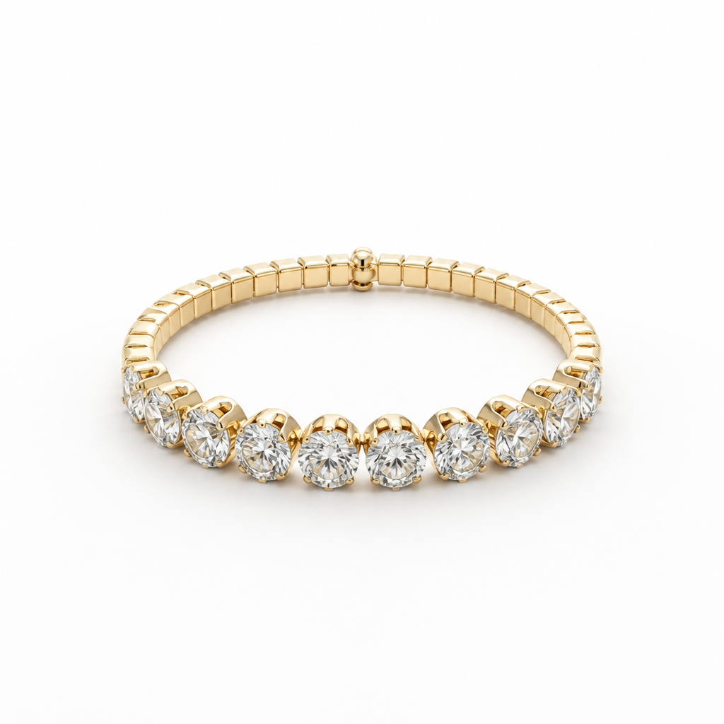 Graduated Round White Sapphire Cuff Bracelet– Yellow Gold Finish Sterling Silver