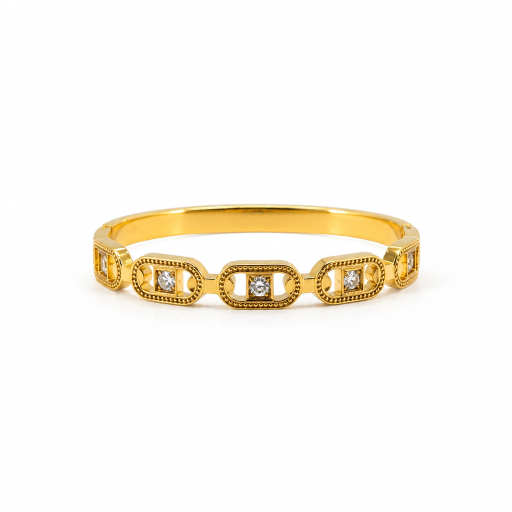 Geometric Station Bangle Bracelet – Yellow Gold Finish Sterling Silver