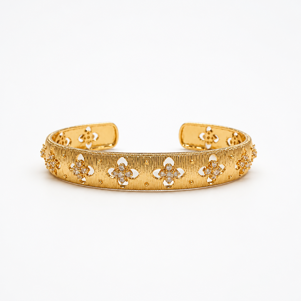 Floral Openwork Cuff Bracelet – Yellow Gold Finish Sterling Silver