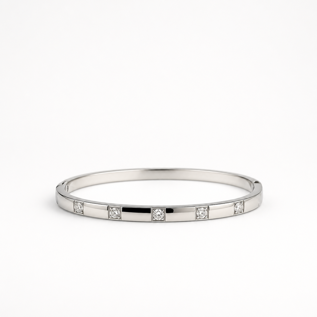 Station Bangle Bracelet – Sterling Silver