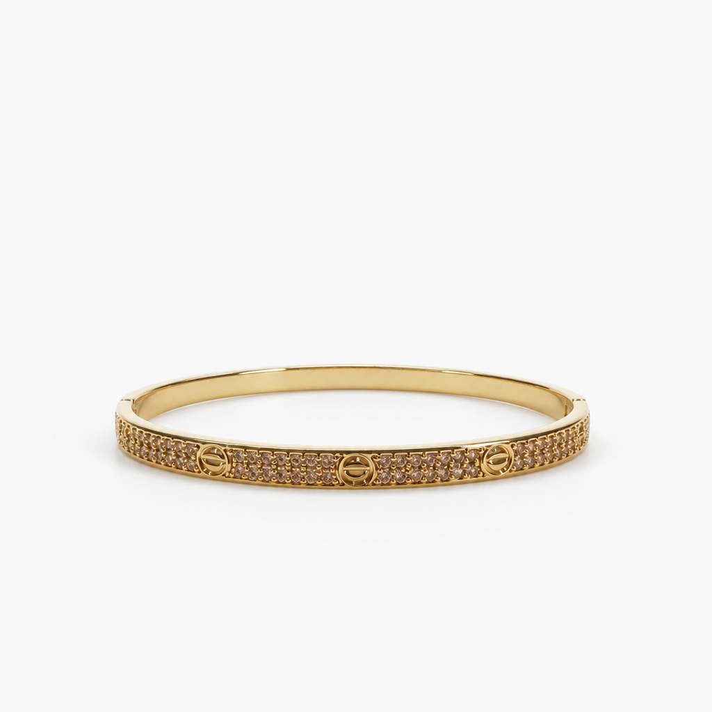 Pavé Screw Bangle Bracelet – Yellow Gold Finish Sterling Silver