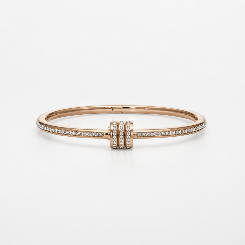 Pavé Cylinder Bangle Bracelet – Rose Gold Finish Sterling Silver