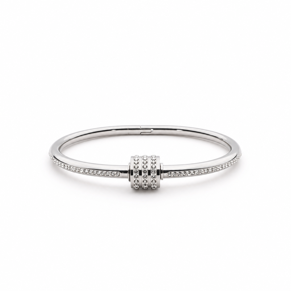 Pavé Cylinder Bangle Bracelet – Sterling Silver