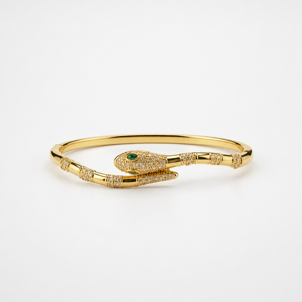Serpentine Pavé Cuff Bracelet– Yellow Gold Finish Sterling Silver